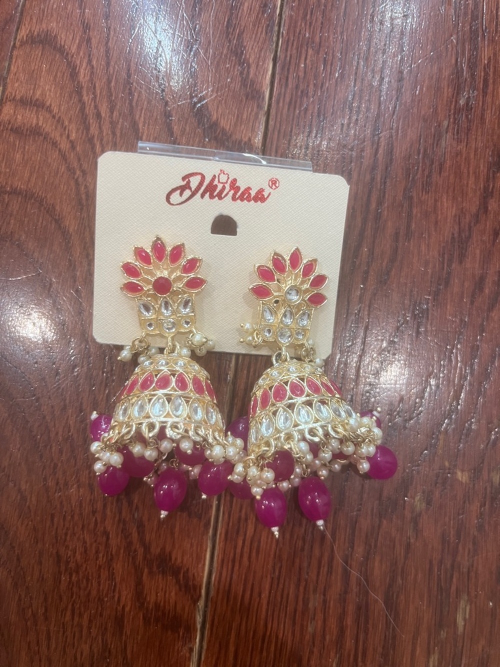 Pink Gold Jhumka Earrings with Pearl Drops